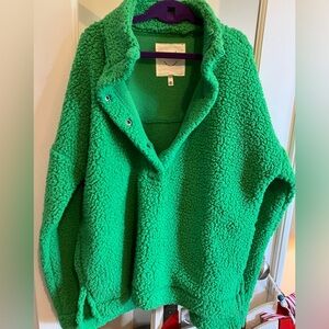 Aerie Fleece Sherpa Pullover, Size XXS, Green